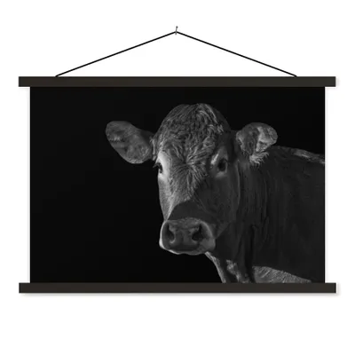 Produktbild von MuchoWow® Textilposter Kuh - Tiere - Schwarz - Weiß - Porträt 120x80 cm mit schwarzem Rahmen - Wanddeko