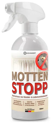 Produktbild von Heimwert Mottenschutz für Kleiderschrank - Wirkt Sofort + Langzeitschutz - Kleidermotten bekämpfen Mottenspray Lebensmittelmotten - Anti Motten Spray 500 ml - Moth Spray  Germany (500ml)