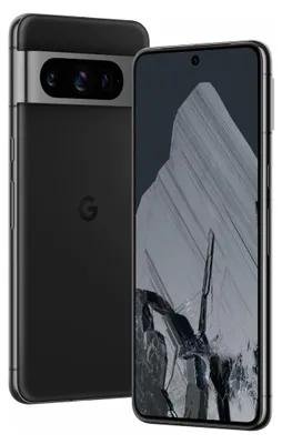 Two Google Pixel smartphones are shown, one from the back and one from the front.