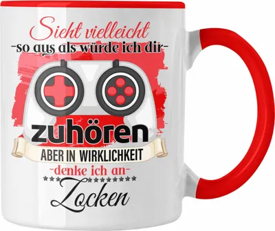 Produktbild von Trendation - Gamer Geschenk Tasse Zocker Liebhaber Geschenkidee Lustiger Spruch (Rot)