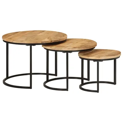 Immagine prodotto di Set tavoli 3 pezzi. Legno di mango massiccio grezzo