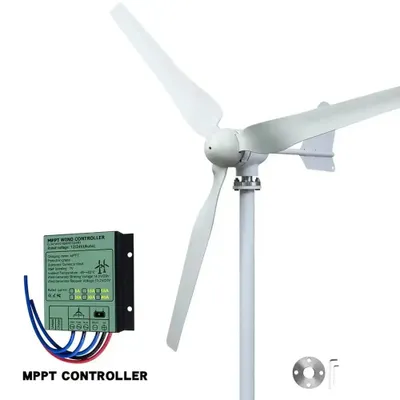 Image de Générateur éolien, fonctionnement silencieux, solution énergétique respectueuse de l'environnement, avec régulateur MPPT, 5000 W, 24 V