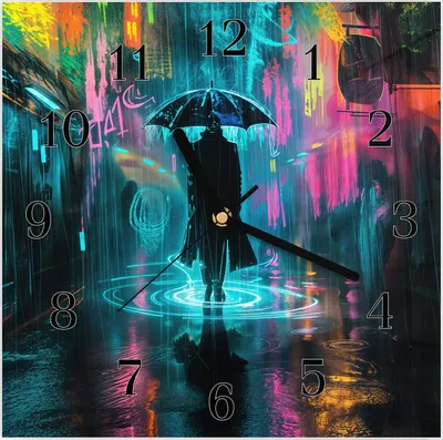 Produktbild von Wanduhr aus Glas mit Motiv Regen bei Nacht- 30 x 30 cm - inkl. Aufhängesystem