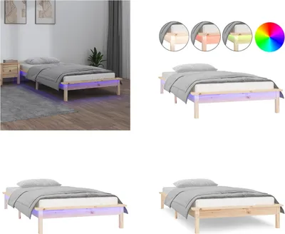 Produktbild von vidaXL Massivholzbett mit LEDs 90x200 cm - Bettgestell - Bettgestelle - Bettrahmen - Schlafzimmerbett