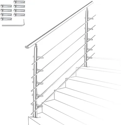 Obrázok produktu pre Zábradlie z nehrdzavejúcej ocele Jopassy na schodisko s/bez priečok (80 cm, 5 priečok)
