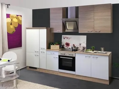 Obrázok produktu pre Kuchynský blok Flex Well Samoa 300 cm farba čela biela sonoma dub matná farba korpusu sonoma dub