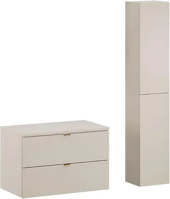 Productafbeelding van Badkamer meubelset, 2-delig, met een 80 cm breed wastafelonderkast in mat kasjmierenlook