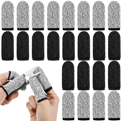 24 Fingerlinge, Fingerkuppen-Schutz, Schnittfest, Atmungsaktiv, Schwarz & Grau