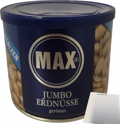 Produktbild von Max Jumbo Erdnüsse geröstet & ungesalzen (300g Dose) + usy Block