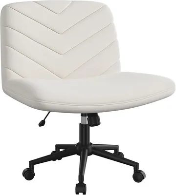 Productafbeelding van Ergonomische bureaustoel met stoffen bekleding in linnenlook, verstelbare hoogte, draaibaar, zonder wielen, brede zitting, geschikt voor een kruissit, kleur: beige