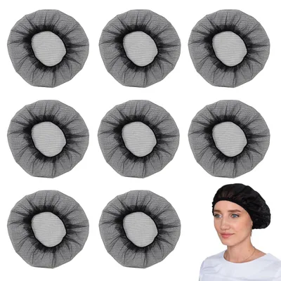 Kochmützen elastisch, Unisex, schwarz, 8 Stück, verstellbar