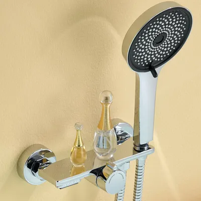 Immagine prodotto di Miscelatore per vasca da bagno con doccetta, erogatore a cascata, ripiano e tubo in acciaio inossidabile