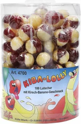 Produktbild von Küfa Kiba Lolly Lutscher mit Kirsch Banane Geschmack 100 Stück 1800g