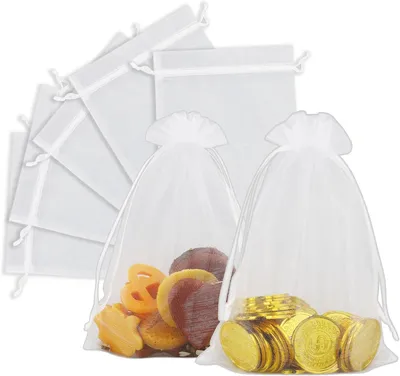 Produktbild von 20 Stück Organzasäckchen, weiße Organzageschenkbeutel, kleine Schmucksäckchen, Chiffonsäckchen, Kordelzugbeutel für Hochzeit, Geburtstag