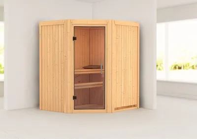 Produktbild von Karibu Sauna Innensauna Tonja Eckeinstieg ohne Zubehör 170x151x198 cm ohne Dachkranz mit Klarglastür
