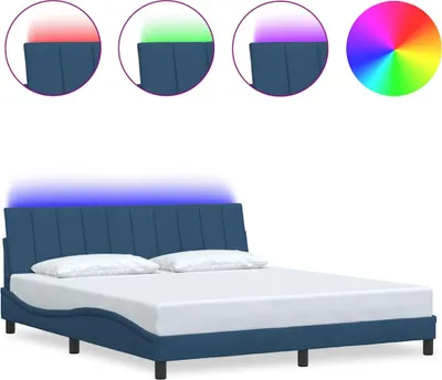 Image de Cadre de lit sans matelas Hanko bleu 180x200 cm tissu