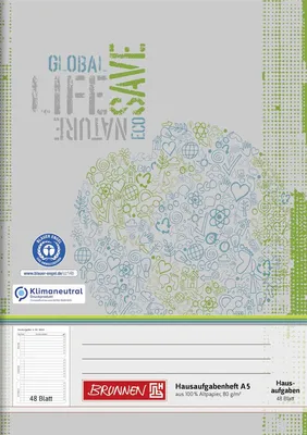 Produktbild von Brunnen Hausaufgabenheft Recycling Lineatur SL liniert DIN A5 ohne Rand 1 St. - Bürokleinmaterial
