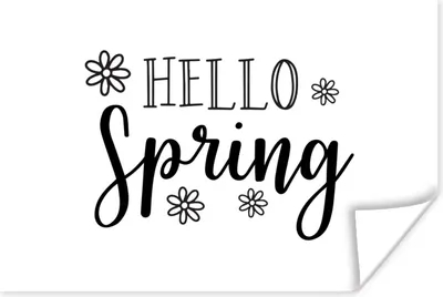 Produktbild von MuchoWow® Poster Zitat "Hallo Frühling" auf weißem Hintergrund 120x80 cm - Bilder