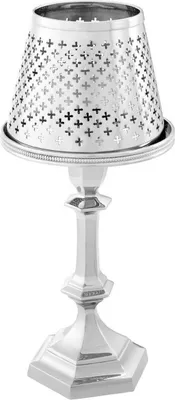 Produktbild von Casa Padrino Luxus Messing Teelichthalter mit Lampenschirm Silber Ø 16 x H. 36 cm - Deko Accessoires