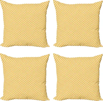 Produktbild von ABAKUHAUS geometrische Rhombus Kissenbezug Set (4 Stück), Argyle Art, Moderner Doppelseitiger Digitaldruck, 40 cm x 40 cm, Marigold Senf