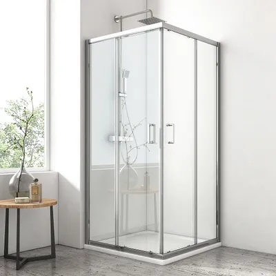 Produktbild von EMKE Eckeinstieg Duschkabine 80 x 100 x 195 cm Duschabtrennung Doppel Schiebetür Duschtür Duschwand mit Nano-Beschichtung