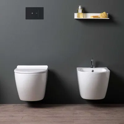 Produktbild von Wand-WC ohne Spülrand + WC-Sitz und Bidet | Folk