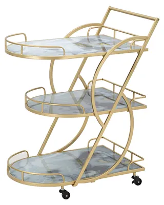 Image de Chariot De Service En Verre Effet Marbre Métal Doré Avec 3 Étagères En Verre Effet Marbre, 71 X 45,5 X 84,5cm Style Glamour - Parent 940