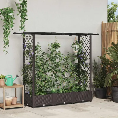 Obrázok produktu pre Maison Exclusive – Vyvýšený záhon s oporou na popínavé rastliny a strechou, hnedý, 164 x 40 x 121 cm, PP (polypropylén)