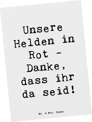 Produktbild von Mr. & Mrs. Panda Postkarte Spruch Feuerwehrmann Helden - Weiß - Geschenk, Ansichtskarten, Feuerwehrfrau, Held des Alltags, bildkarte, Anerkennung Feuerwehr, Dankeschön