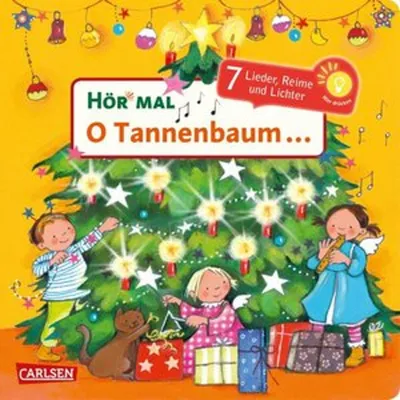 Children decorating a Christmas tree with presents at the bottom.
