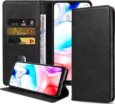 Immagine prodotto di Smartphonica Custodia per telefono adatta a Xiaomi Redmi 8 Custodia in ecopelle con chiusura magnetica e portacarte Custodia a libro con patta - Nero