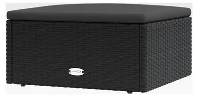 Produktbild von Gartenhocker mit Kissen Schwarz, wetterfestes Poly Rattan, pulverbeschichteter Stahl, 53x51x24,5cm, Bequeme Sitzgelegenheit für Patio, Balkon und Garten