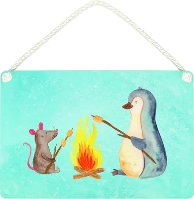 Produktbild von Mr. & Mrs. Panda Deko Schild Pinguin Lagerfeuer DIN A4 - Eisblau - Geschenk, Liebe, Türschild, Maus, Holzschild, Leben, Wandbild Holz, Dekobrett, Job, wandtafel