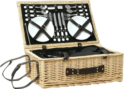 Produktbild von Outsunny Picknickkorb aus Weidenholz Picknickkoffer für 4 Personen mit Kühlfach