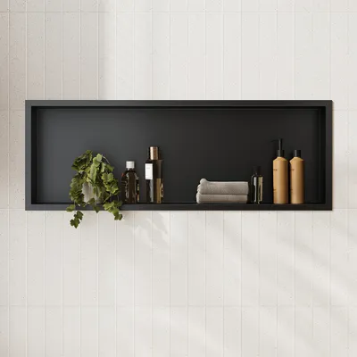 Immagine prodotto di SONNI piatto doccia 90x30x10cm nero mensola da incasso per nicchia in acciaio inox
