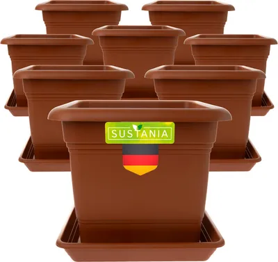 Produktbild von Pflanzkübel Eckig 28x28 Terracotta 8er Set - Robuster Blumentopf Groß, Übertopf Ideal für Tomatenpflanzen, Eckige Pflanztöpfe Kunststoff