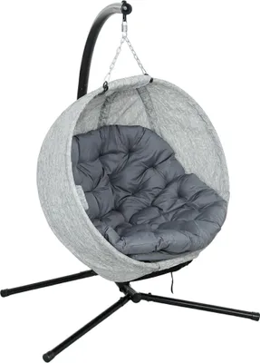 Produktbild von Fortuna Lai Eiförmiger Hängesessel für den Außenbereich, faltbar Hängeschaukel mit Becherhalter, abnehmbar waschbar Sitz, Gestell, Hängematte für 1 Personen, Schaukelsessel für Terrasse, Garten, Grau