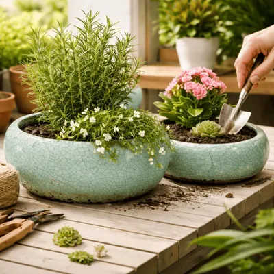 Produktbild von Pflanzkübel 2er Set Blumenkübel Blumentopf Pflanztopf Übertopf Deko Topf Schale