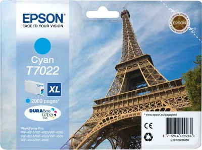 Produktbild von Epson Eiffel Tower Tintenpatrone XL Cyan 2k, High (L) Yield, Cyan, 21,3 ml, 1 Stück(e), Einzelpackung