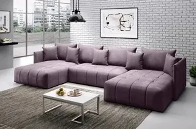 Produktbild von FurMeb24 - ASPEN U-Ecksofa - 346 x 188 cm - Sofa mit Bettzeugablage und Schlaffunktion - Kissen - Mit Topper (MONOLITH 62) U-Ecksofa, Rosa