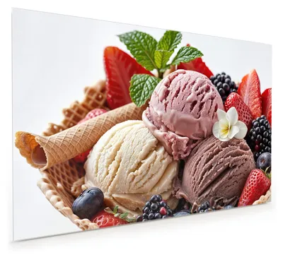 Produktbild von Küchenrückwand Spritzschutz Glas mit Motiv Eiswaffelmit Obst 40 x 40 cm