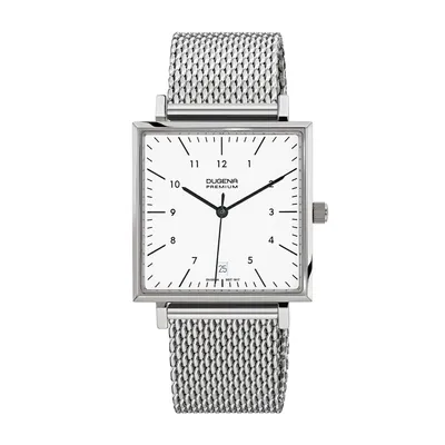 Obrázok produktu pre Pánske náramkové hodinky DUGENA 7090142 Dessau Carrée, quartz, biely ciferník, puzdro z ušľachtilej ocele, zafírové sklíčko, náramok z ušľachtilej ocele, posuvné zapínanie, 5 barov