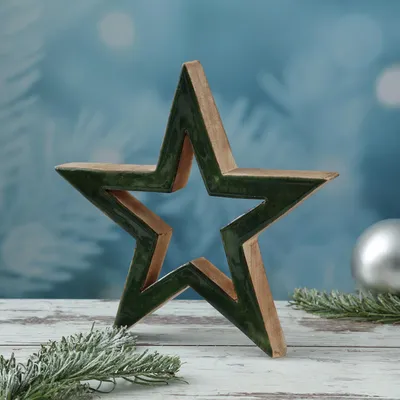 Produktbild von Holzstern - Weihnachtsstern - stehend - einseitig lackiert - Mangoholz - H: 29,3cm - natur, grün