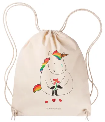 Produktbild von Mr. & Mrs. Panda Jutebeutel Einhorn Traurig - Transparent - Geschenk, Unicorn, Einhörner, Freunde, Liebe, wander rucksack, Turnbeutel, Stoffbeutel, Trauer, Blume, gym