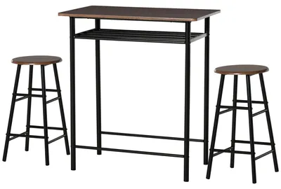 Productafbeelding van HOMCOM Barset, 3-delig: Eettafel met 2 barkrukken, metalen, zwart