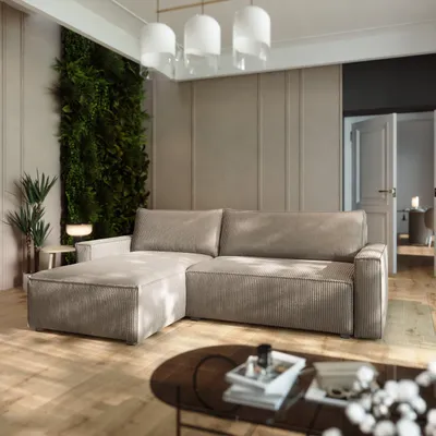 Produktbild von Masseno Ecksofa BESMIR mit Schlaffunktion L-Form, Sofa mit Bettkasten, Wohnzimmersofa, Couch, Soffa, Bettsofa, Couchgarnitur- Beige, POSO 02