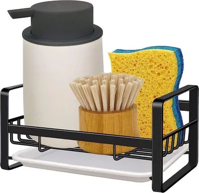 Produktbild von Ibenzoa® Spülbecken-Organizer aus SUS304-Edelstahl, schwarz – abnehmbare Abtropfschale & Bürstenhalter, platzsparend, ohne Bohren, für Küche & Bad