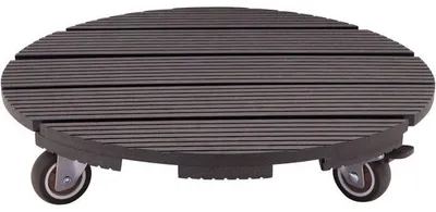 Obrázek produktu pro Podložka pod květináče na kolečkách, WPC antracitová, Ø 38 cm, výška 8,6 cm, 4 kolečka, nosnost 100 kg