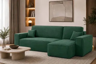 Produktbild von Kaiser Möbel Ecksofa L-Form mit Schlaffunktion und Bettkasten, Veloursstoff Bluvel, Grün, Rechts, BEST L