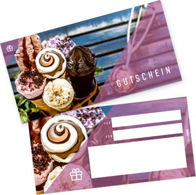 Produktbild von itenga Geschenkgutschein Eis Eiscafé (Motiv 28) Postkarte zum Ausfüllen DIN Lang 21,0 x 10,5 cm